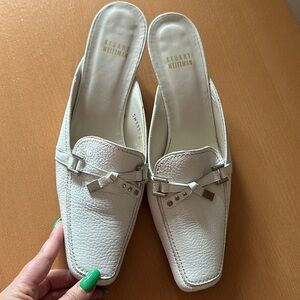 Stuart Weitzman White Dino Calf Taekwondo Mule